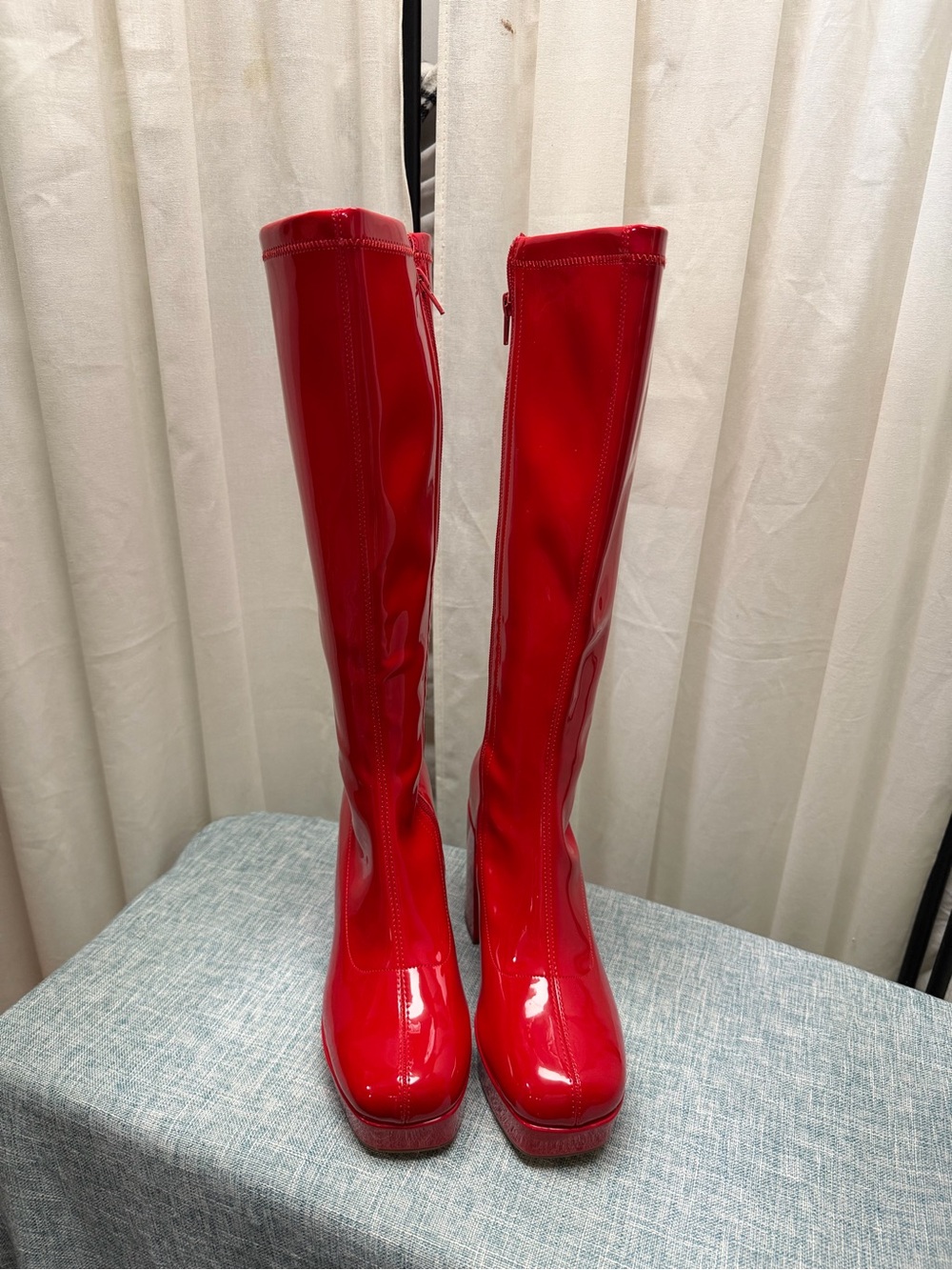 Dream Pairs Red Patent Knee High Platform Boots Chunky Heel Retro Go-Go
